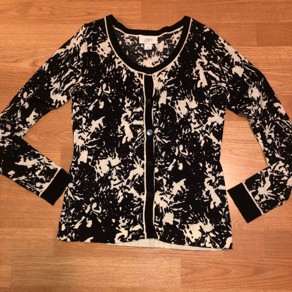 Black and Cream Loft Button Up Cardigan